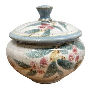 Hand Crafted Glazed Ceramic Clay Pottery Floral Print Bowl With Lid